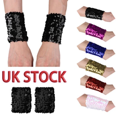 FREEBILY UK Women's Shiny Sequins Stretch Oversleeves Arm Sleeve Stretchy Cuffs Costume