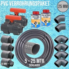 PVC Klebe Fittings Verrohrungspaket Pool Schwimmbad Schlauch FLEX 25 mm (1/2")