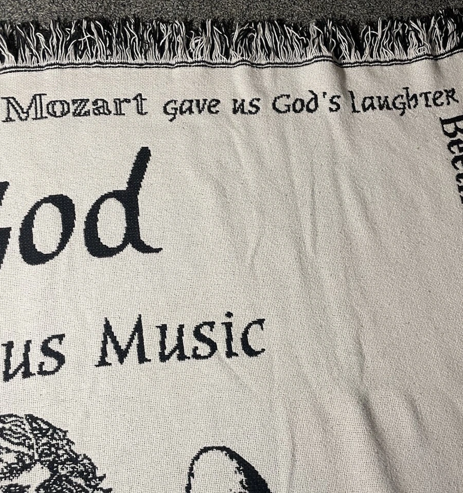 Manta Y2k “Dios nos dio música” Bach Mozart Beethoven flecos tejidos 🔥69x47 Foto 4 de 4