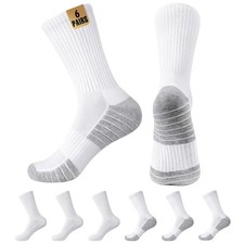 MUQU Mens White Crew Socks - Cushioned Sports Athletic Socks For Walking Hiki...