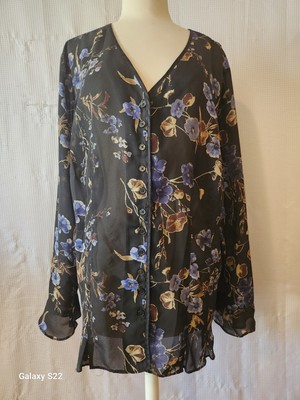 Venezia Women Multicolor Floral Sheer Long Sleeve Button Down Top Size 18/20