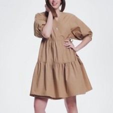 NWT Q2 Poplin Baggy Mini Dress with Balloon Sleeves. Size Small