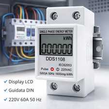 Contatore Energia Elettrica Monofase LCD KWh 220V 60A 50 Hz Digitale Guida DIN