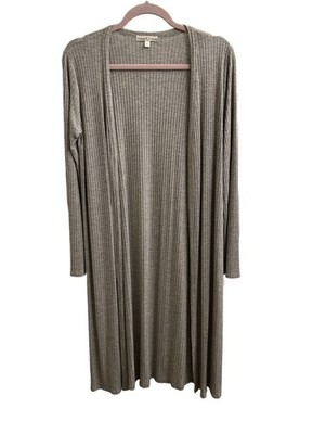 Moa Moa Women s Gray Ribbed Cardigan Sweater Sz Large Office Career Casual