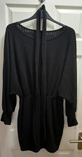 Black Ribbed Knit Jumper Dress Short Batwing Long Sleeve Stretch From Shein