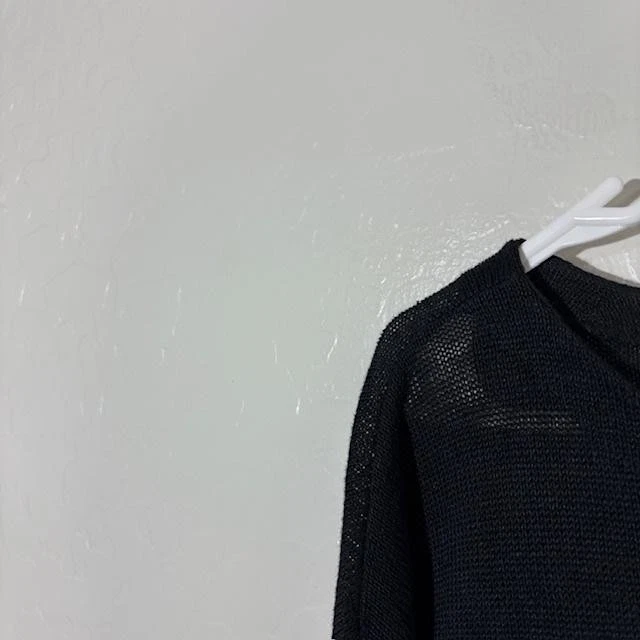 Suéter para mujer Eileen Fisher mediano negro tejido transparente manga corbata pulóver top Foto 2 de 4