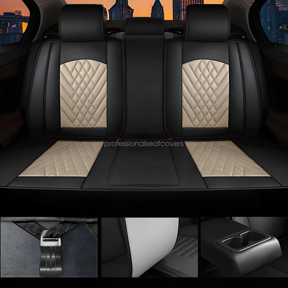 For Nissan Full Set Car Seat Cover 5-Seat Front Rear Protectors Black&Beige Foto 4 de 4