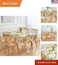 Sunflower Round Tablecloth 60 x 84 Waterproof Stain Resistant for Indoor Ou...