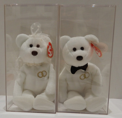 Ty Beanie Baby Mr and Mrs Bear Bride and Groom Wedding Teddy -  Set of 2 Plush