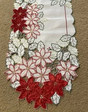 Christmas Table Runner Poinsettia Design Decor Cut Outs By Tinsel And Fir 6’