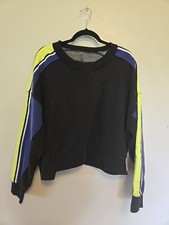 Free People Movement Cropped Pullover Sweatshirt Black Yellow Blue M NWT