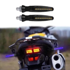 Lecctso 2PCS LED Motorcycle Running Brake Lights 12V Flowing Signal Blue