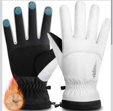 Winter Waterproof Ski Snow Warm Gloves for Women Men, Windproof White Small