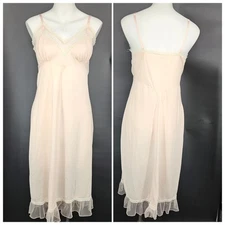 Vintage Marshall Field Slip Dress 36 Pink Nylon Lace Ruffle 60s Romantic Y2K