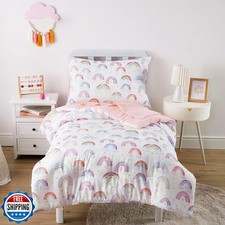 Wake In Cloud - Rainbow Toddler Bedding Set for Girls, Cute Colorful Pastel R