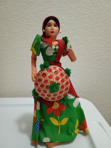 Vintage Philippine Folk Art Doll Woman with Basket
