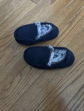 Boy's Winter moccasin slippers navy blue with faux fur inside Small 5/6 Kids