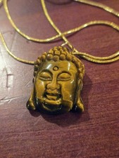 Vintage Tiger Eye Buddha Head Pendant On 18KT GF Chain Necklace
