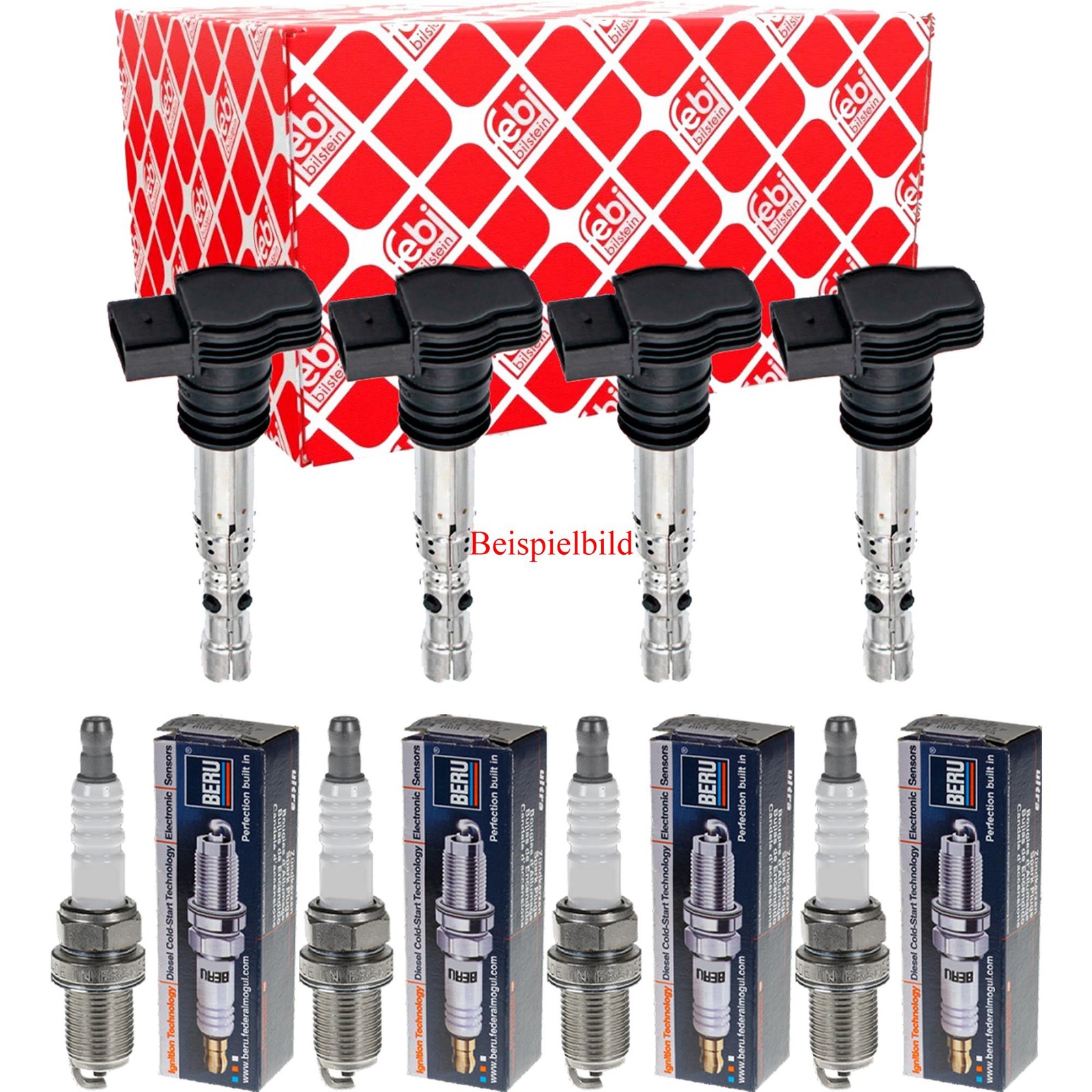 4x FEBI BILSTEIN Zündspule + BERU Zündkerze für Renault Twingo II CN0_ 1.6 RS