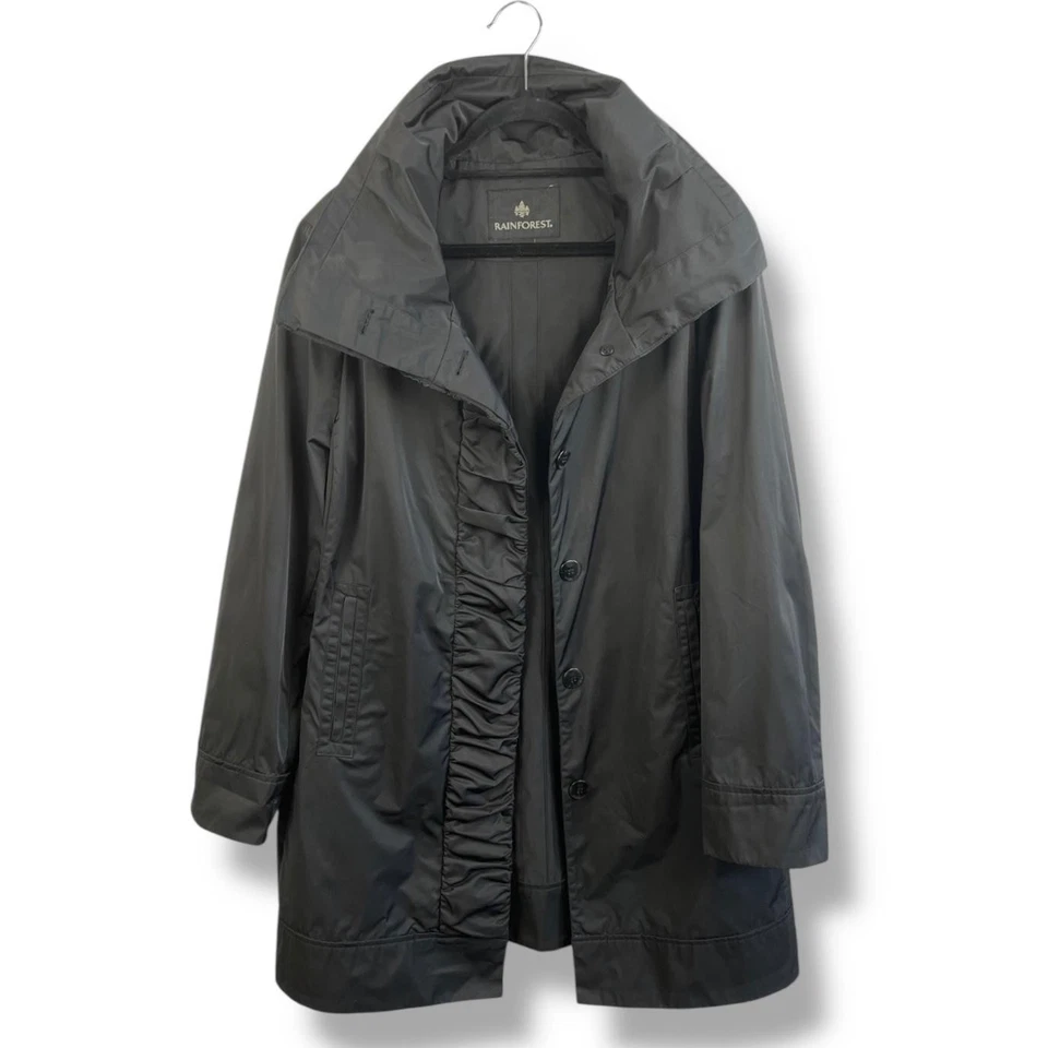 Rainforest Chaqueta Mujer XL Negra Con Capucha Resistente al Agua Volantes Frontal Impermeable Foto 4 de 4