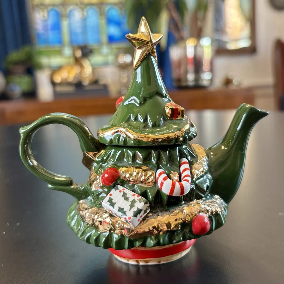 Paul Cardew Design Mini Teapot Christmas Tree with Candy Canes & Gifts England - Image 3 of 4