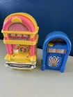 Lot of 2 Vintage Barbie Mattel Jukeboxes 1980s Blue Yellow Pink Music Furniture