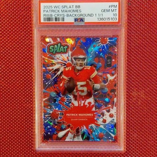 2025 Wild Card WC Splat BB Patrick Mahomes RWB-Crys-Background 1/1 PSA 10