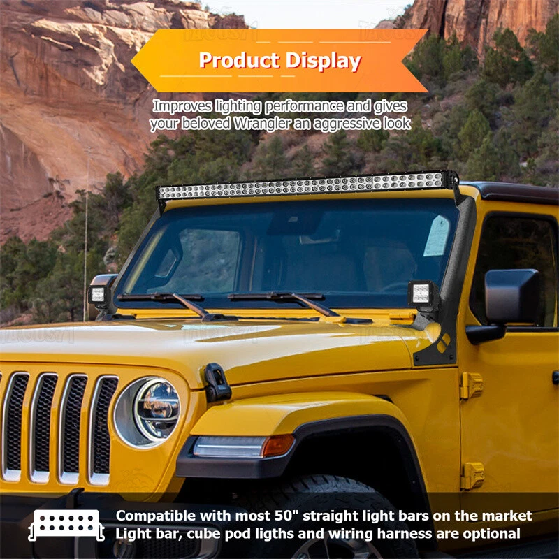 Combo de barra de luz de 50" + 3" con montaje en parabrisas, cable para Jeep Wrangler JL 2018-2024 Foto 2 de 4
