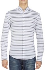 Hugo Boss NWT Green Label Belfiore Grey White Stripe Button Slim Shirt XL