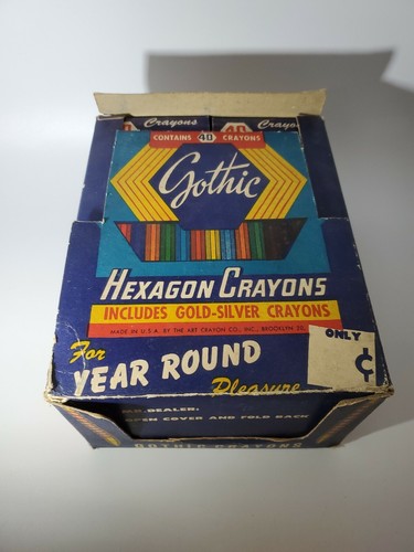 Vintage Gothic Hexagon Crayons 12 Boxes Full Store Display NEW RARE - Picture 11 of 12