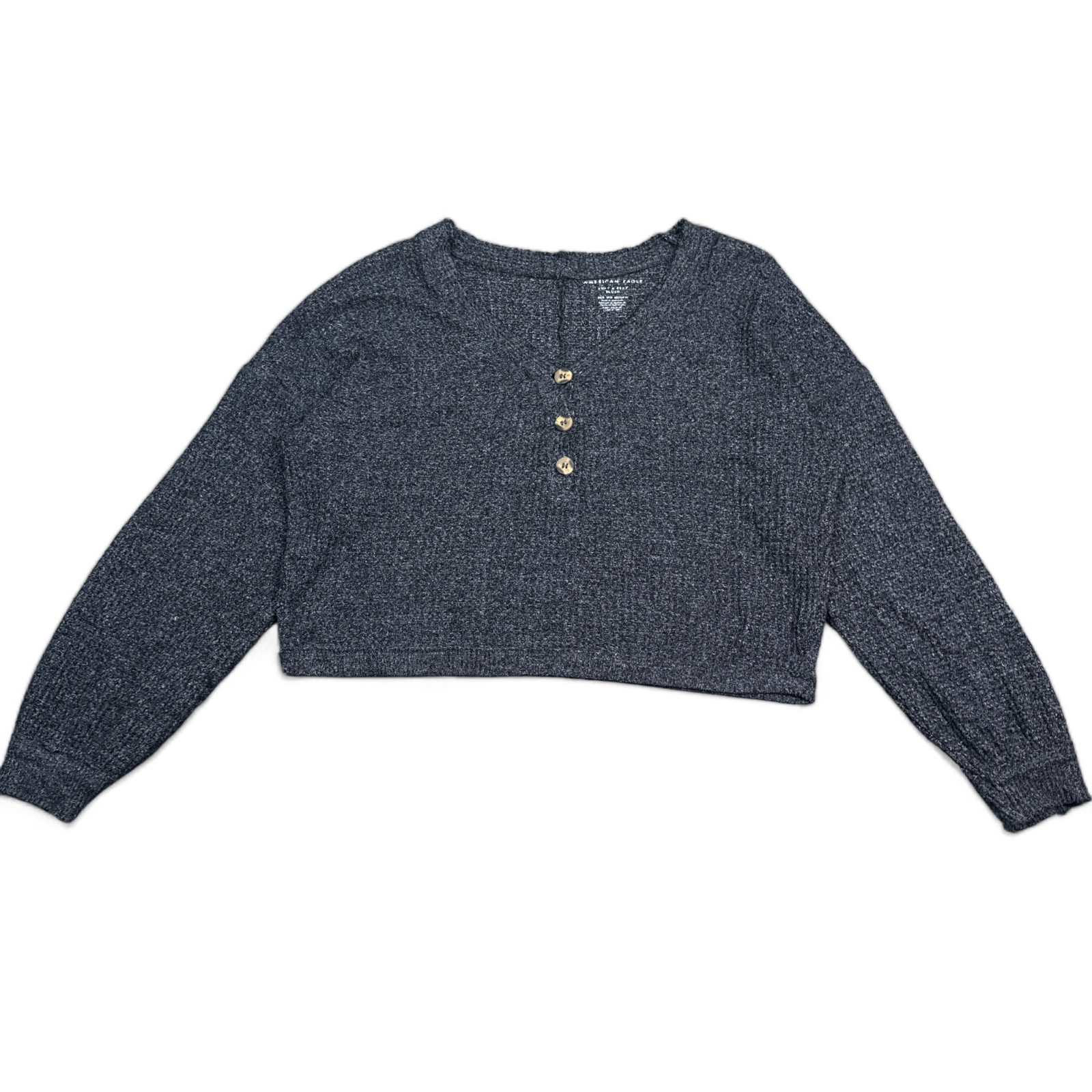 American Eagle Soft Sexy Plush Cropped Sweater Womens Size XS Gray Henley