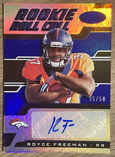 2018 Panini Certified Rookie Roll Call Mirror Blue Signatures Royce Freeman /50