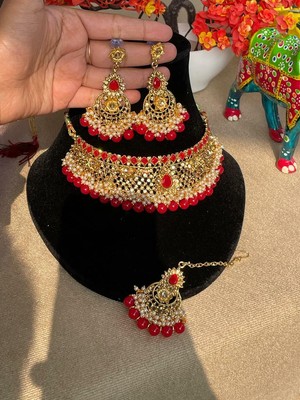 Indian Gold Tone AD Ruby Stone Kundan 