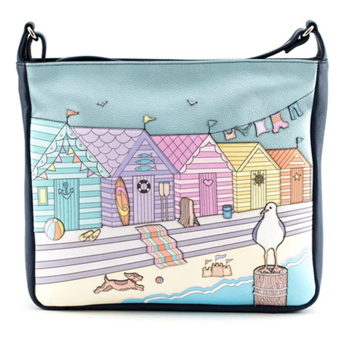 Mala Leather Woolacombe Beach Huts Large Cross Body Shoulder Handbag + Dust Bag