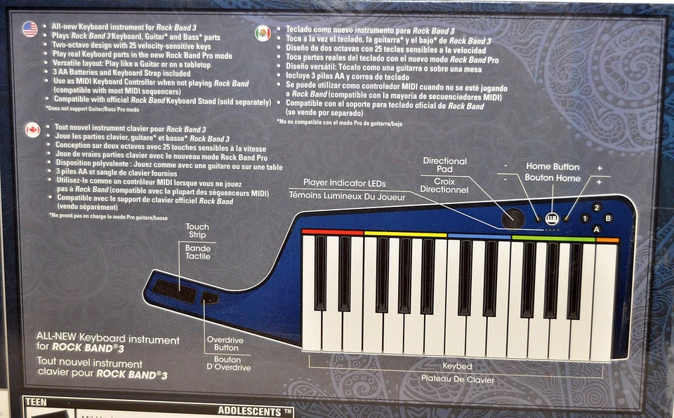 Nintendo Wii Wii-U Rock Band 3 Teclado Inalámbrico Juego Controlador Piano RB3 Foto 3 de 4