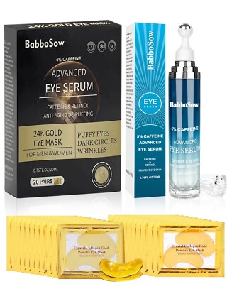20 pcs Under Eye Serum- Caffeine Eye Cream ,24K Gold Eye Mask with 360° Massager