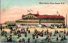 Postcard Beach Scene Balmer's Bathing & Swimming Baths in Coney Island, New York