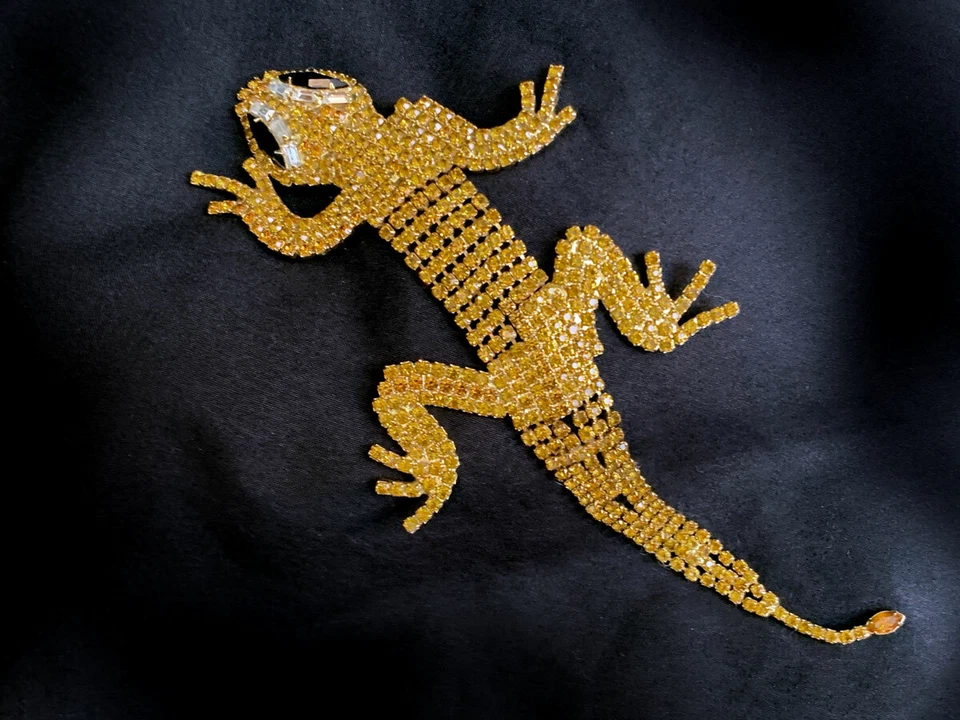 Dominique Brillante Grande Topacio Tono Dorado Gecko/Pin Lagarto/Broche