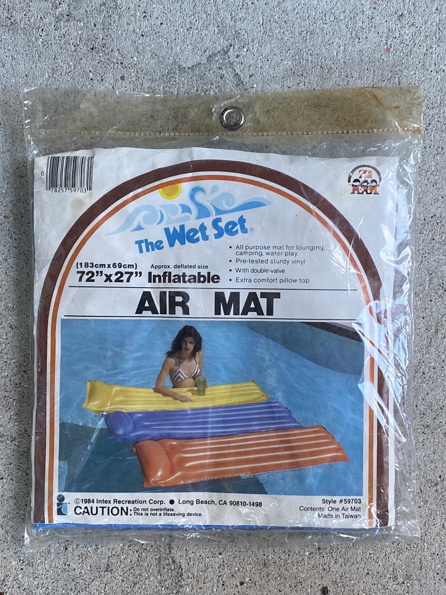 Vtg 1983 INTEX The Wet Set Air Mat 72” x 27” Blue Pool Float