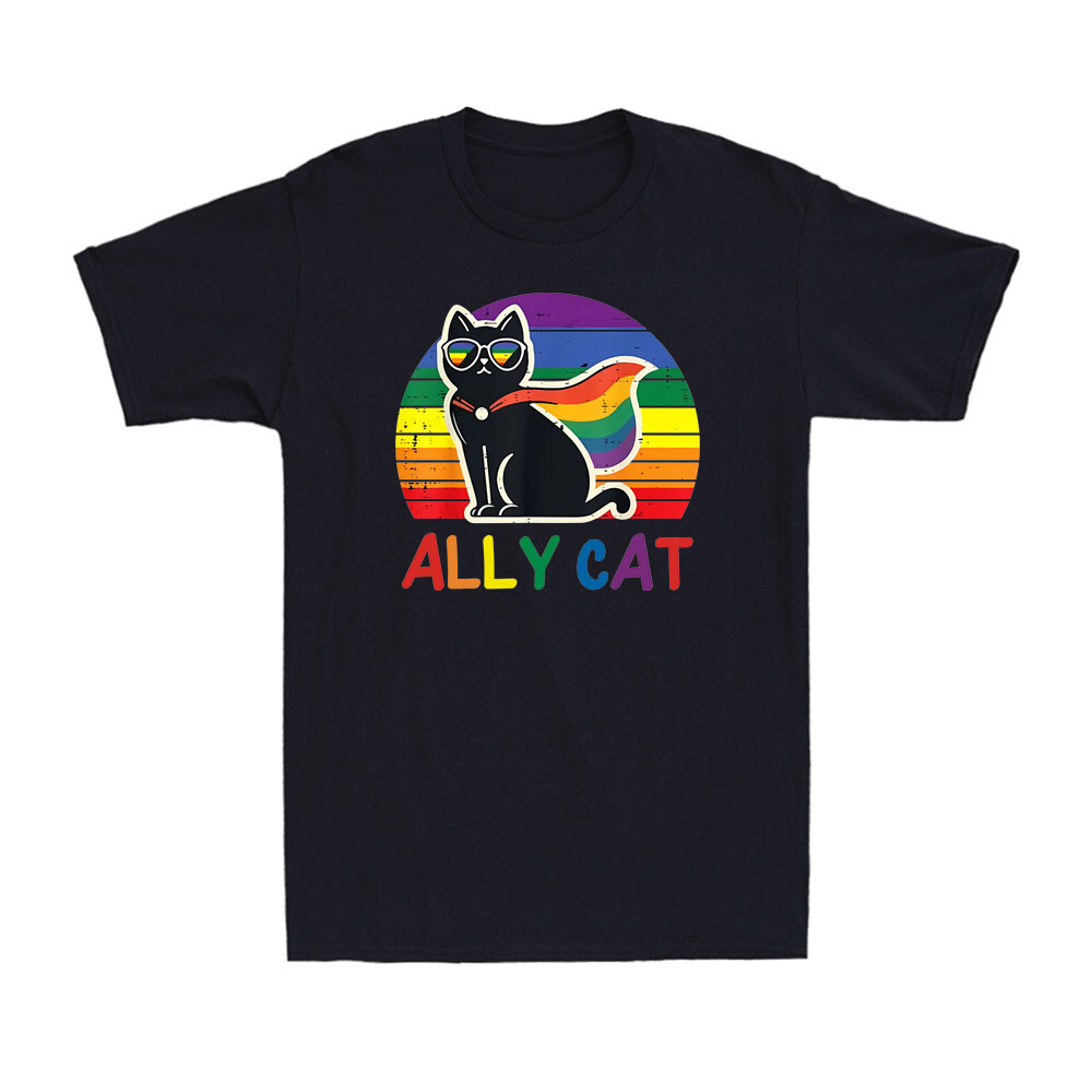 Gay Pride Month Ally Cat Funny LGBTQ Rainbow Black Cat Gay Proud Unisex T-Shirt