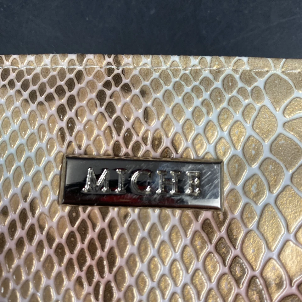 Bolso de mano Miche blanco rosa imitación piel de serpiente bolso marrón doble asa cadena Foto 3 de 4