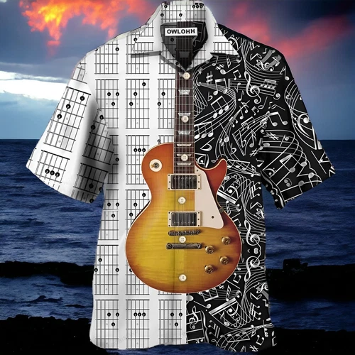 Gibson Custom 1958 Guitar Hawaiian Shirt Men Button Down Beach Guitar Lover Gift