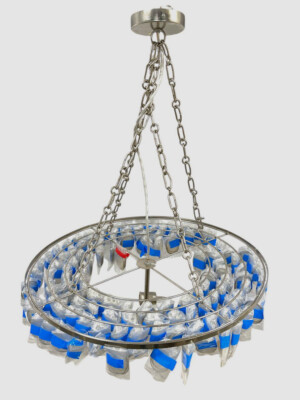 Neiman Marcus White Silver Aurora 3-Light Capiz Shell Ceiling Chandelier 24''