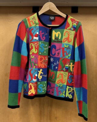 Christina Rotelli Women’s Ugly Christmas Sweater Size Medium Holiday  Patchwork