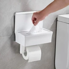 Bathroom Toilet Paper Holder Tissue Roll Rack with Shelf Wipes Dispenser Box