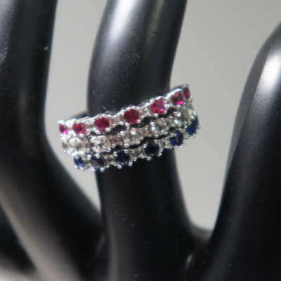 JWBR 925 Silver RED Ruby BLUE Sapphire WHITE Topaz Set of 3 Stack Rings Size 7