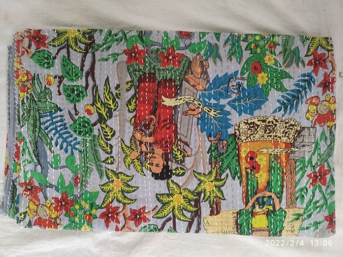 Indian Cotton Kantha Quilt Coverlet Blanket Frida Kahlo Print Bedspread Bedding - Picture 3 of 5