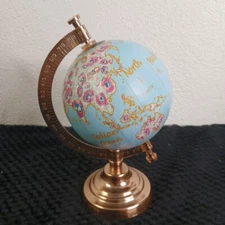 Threshold Decorative Globe on Copper Stand Painted with Flowers 7 1/2 “ Tall
