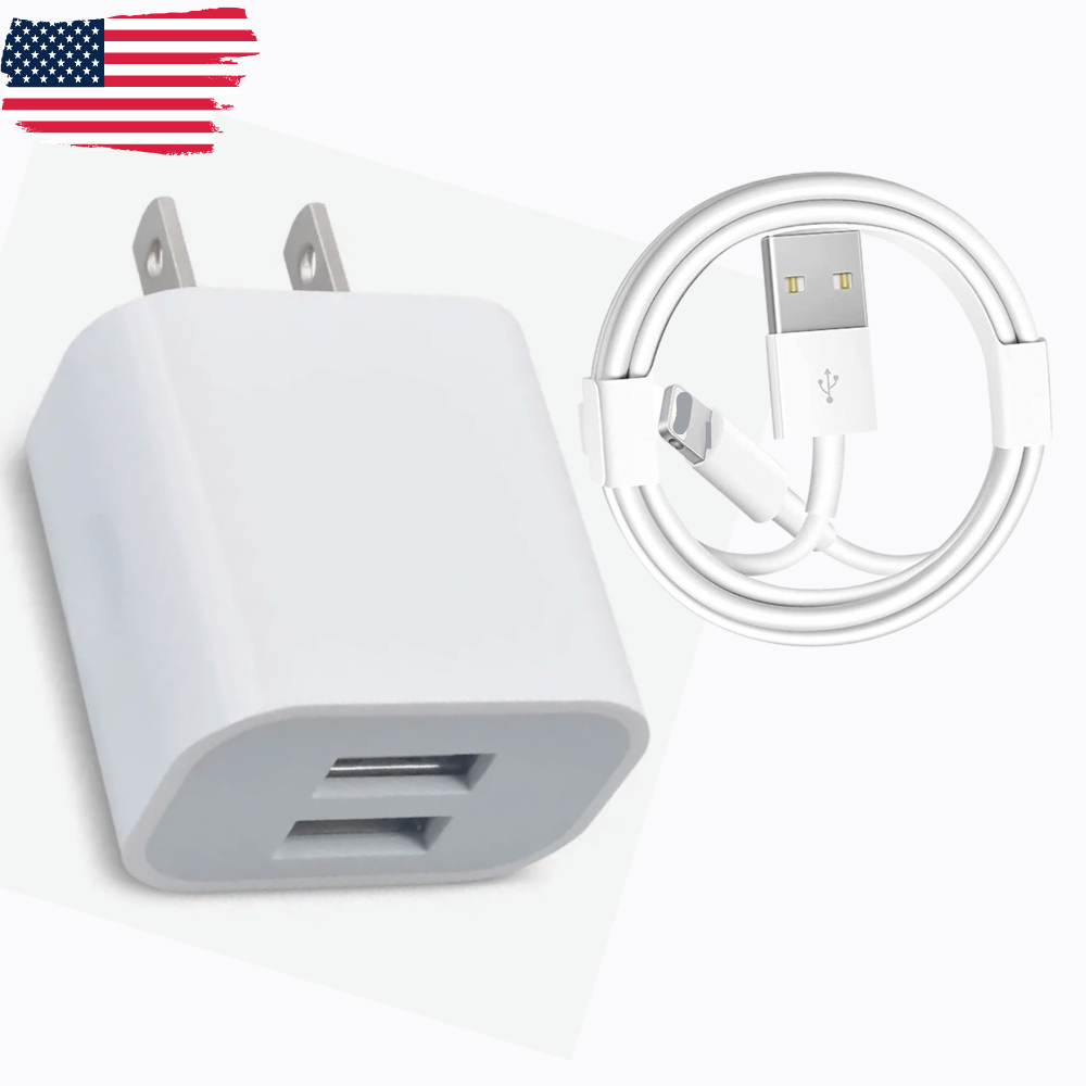 Dual USB Charger Cable For iPhone 14 13 12 11 Pro Max XR 8 Adapter Block Cord