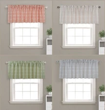 Aiking 2 Panels of 56" x 16" Plaid Embroidered Rod Pocket Window Valances